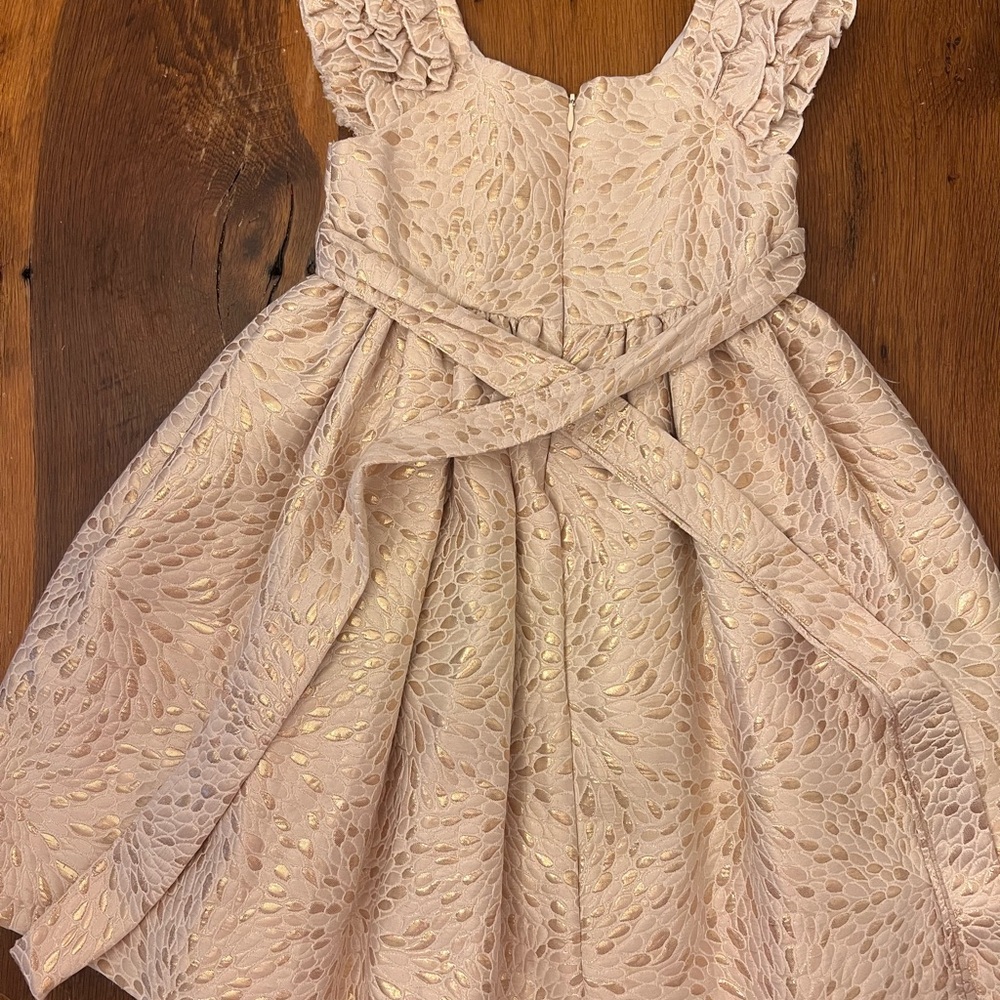 Pippa & Julie Blush Cream and Gold Leaf-Accent Formal Dress